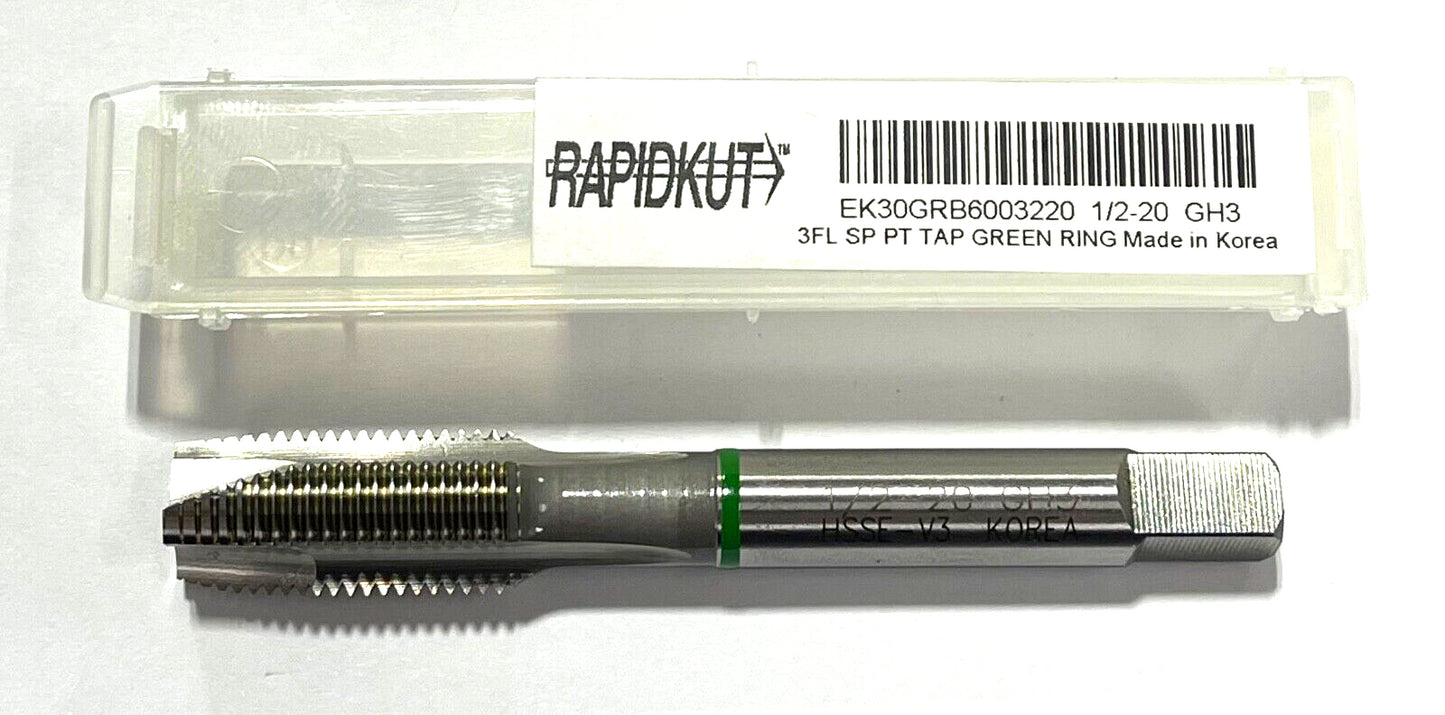 RapidKut 1/2-20 Spiral Point Tap High Performance Green Ring 3 Flute H3