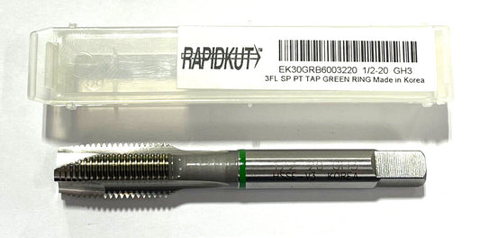 RapidKut 1/2-20 Spiral Point Tap High Performance Green Ring 3 Flute H3