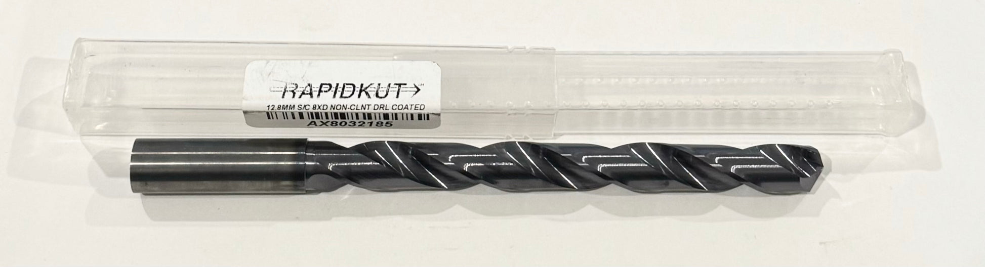 RapidKut 12.8mm Solid Carbide Drill 8xD TiAlN 2 Flute 140 Deg Point