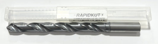 RapidKut 13mm Solid Carbide Drill 8xD TiAlN Coated 140° Point 2 Flute
