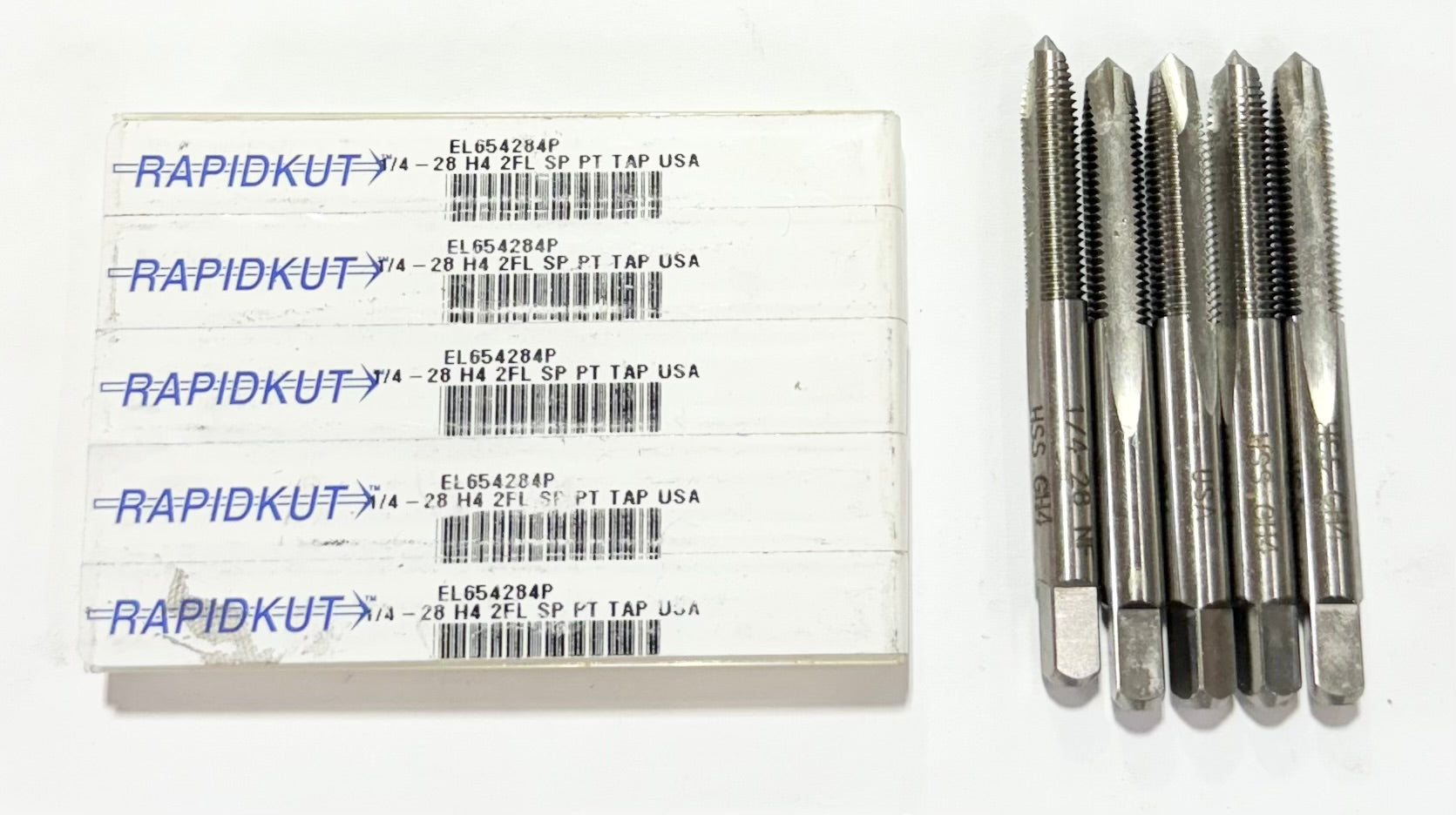 RapidKut 1/4"-28 HSS Spiral Point Plug Tap H4 2 Flute USA Made 5 Pack