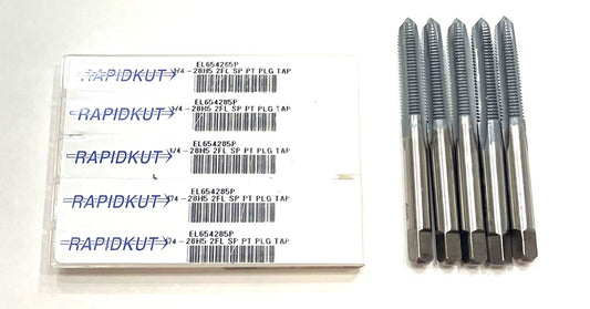 RapidKut 1/4-28 Tap HSS Spiral Point Plug 2 Flute H5 Tap 5 Pack USA Made