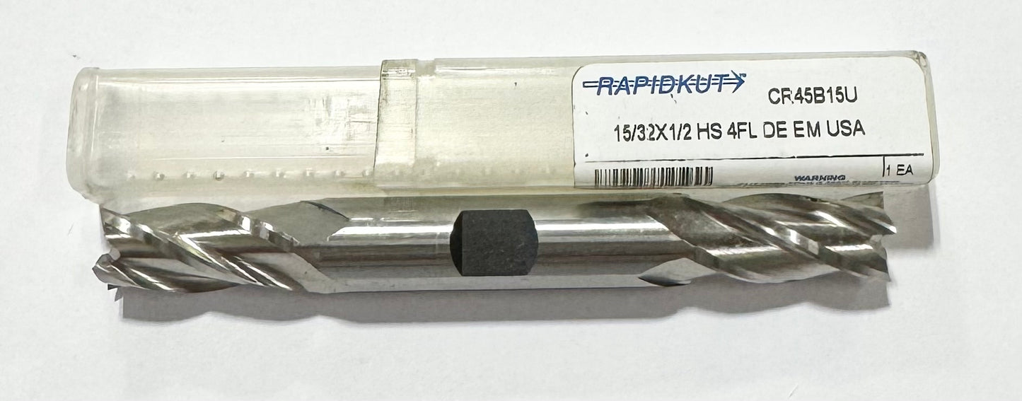 RapidKut 15/32" HSS Double End Mill 4 Flute 1/2" Shank USA Made