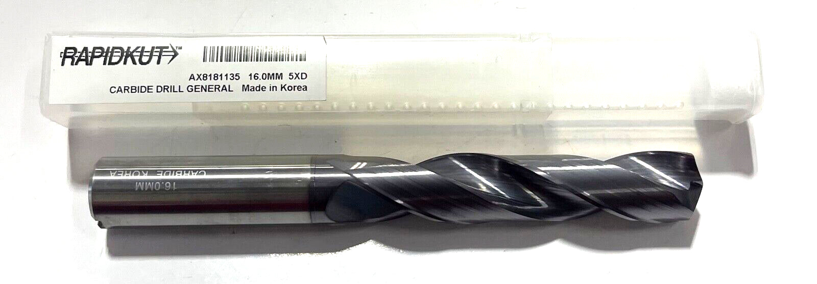 RapidKut 16mm Solid Carbide Drill 5xD TiAlN Coating Coolant Thru 140Â°