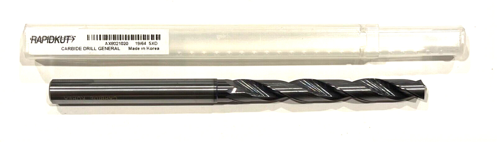 RapidKut 19/64" Solid Carbide Drill 5xD TiAlN Coating 140° Point 2 Flute