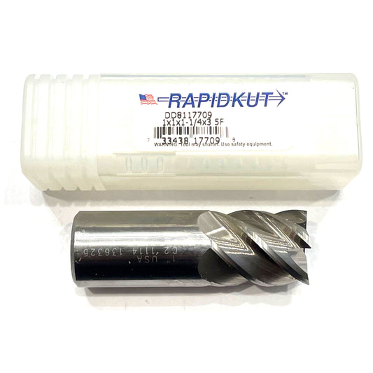 RapidKut 1" Carbide End Mill 5 Flute 45° Helix High Performance End Mill USA