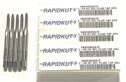 RapidKut 2-56 Hand Tap HSS 3 Flute H1 Plug Taps 5 Pack USA Made