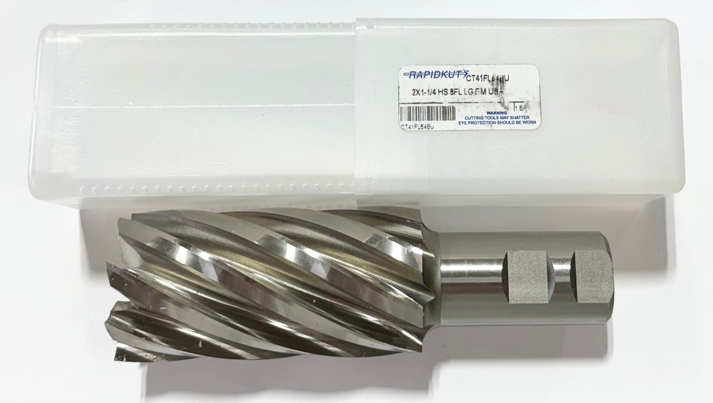RapidKut 2" HSS End Mill Long Length 8 Flute 1-1/4" Shank