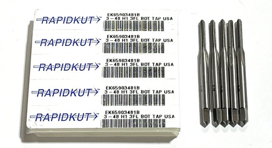 RapidKut 3-48 HSS Hand Tap H1 3 Flute Bottoming Tap USA Made 5 Pack