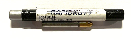 RapidKut 3/16" Cobalt M42 Chatterless Countersink Tin Coated 6 Flute 82Â° USA