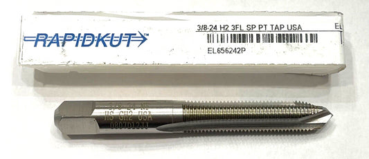 RapidKut 3/8-24 Tap HSS Spiral Point Plug Tap 3 Flute H2 USA Made