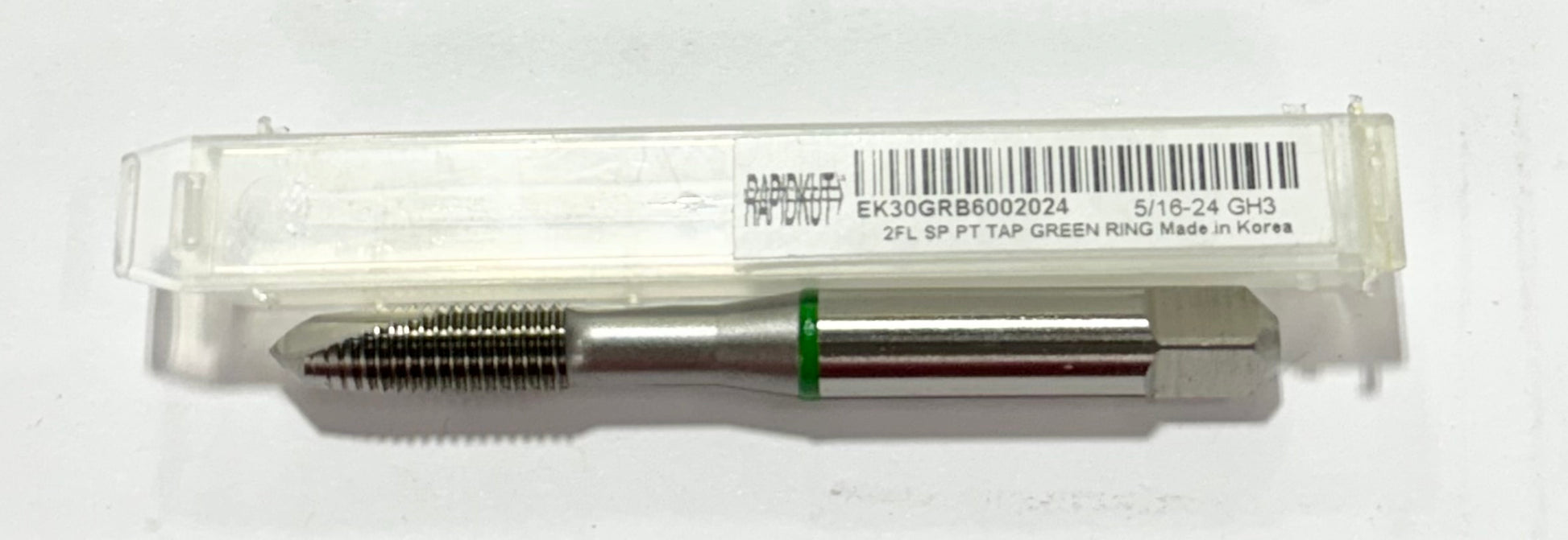 RapidKut 5/16"-24 HSSE-V3 Spiral Point Plug Tap GH3 2 Flute Green Ring