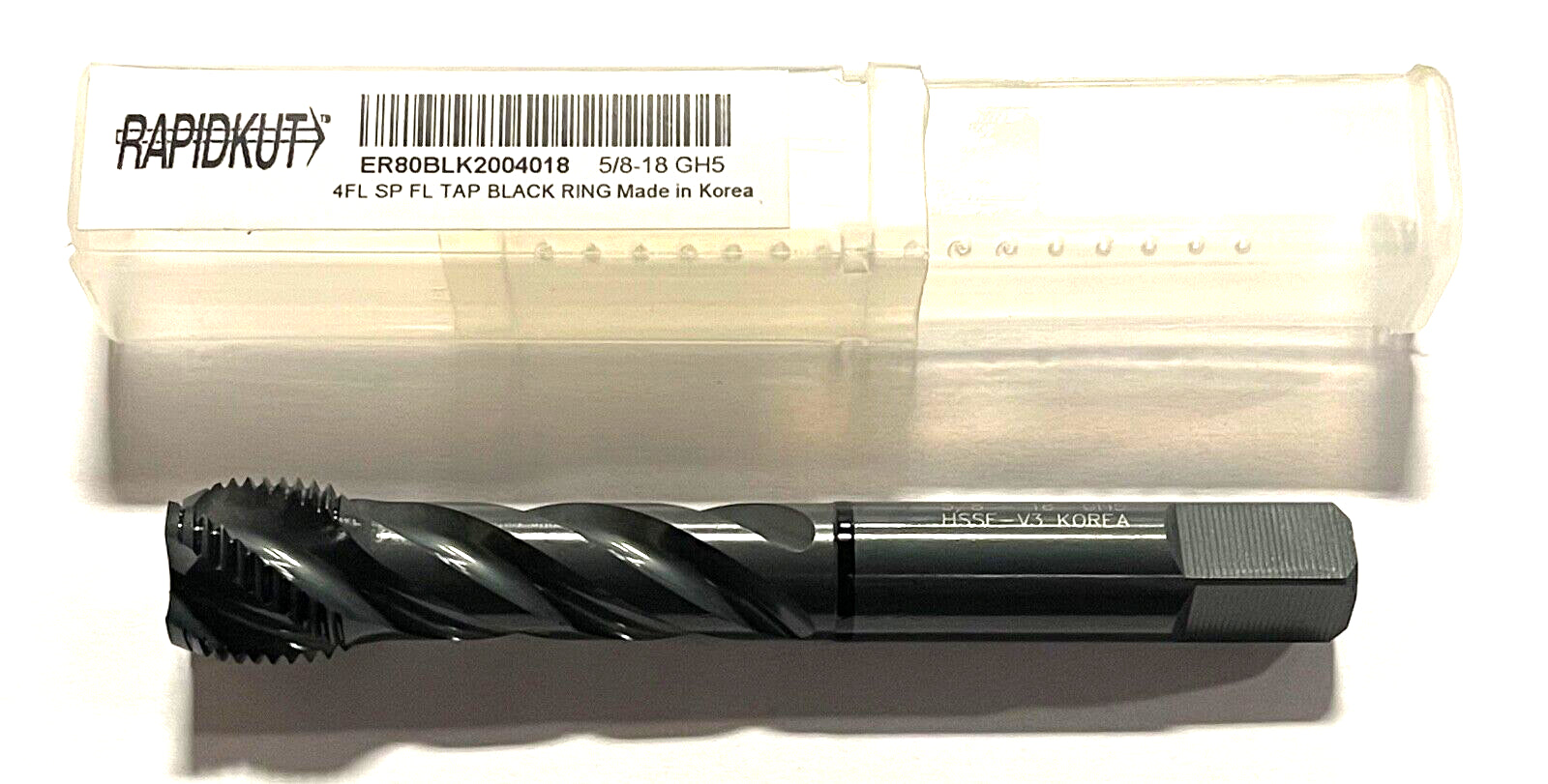 RapidKut 5/8-18 HSSE-V3 Spiral Flute Tap Semi-Bottoming Black Ring 4 Flute GH5