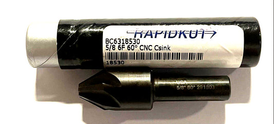 RapidKut 5/8" HSS CNC Countersink 60Â° 6 Flute 3/8" Shank USA Made