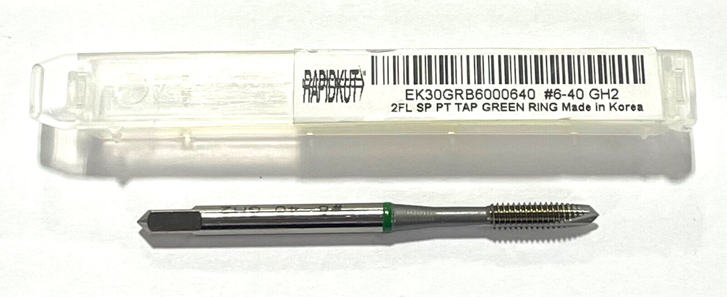 RapidKut 6-40 High Performance Spiral Point Plug Tap Green Ring 2 Flute