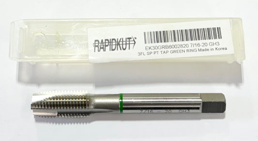 RapidKut 7/16"-20 HSSE-V3 Spiral Point Plug Tap Green Ring 3FL GH3