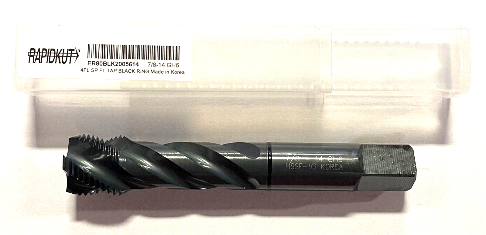 RapidKut 7/8-14 HSSE-V3 Semi-Bottoming Tap Spiral Flute Black Ring 4FL GH6