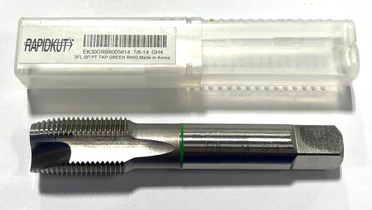 RapidKut 7/8"-14 HSSE-V3 Spiral Point Plug Tap Green Ring GH4 3 Flute