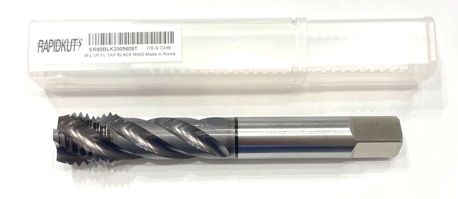 RapidKut 7/8-9 Tap HSSE-V3 Spiral Flute Semi-Bottoming Tap TiCN GH6 4 Flute