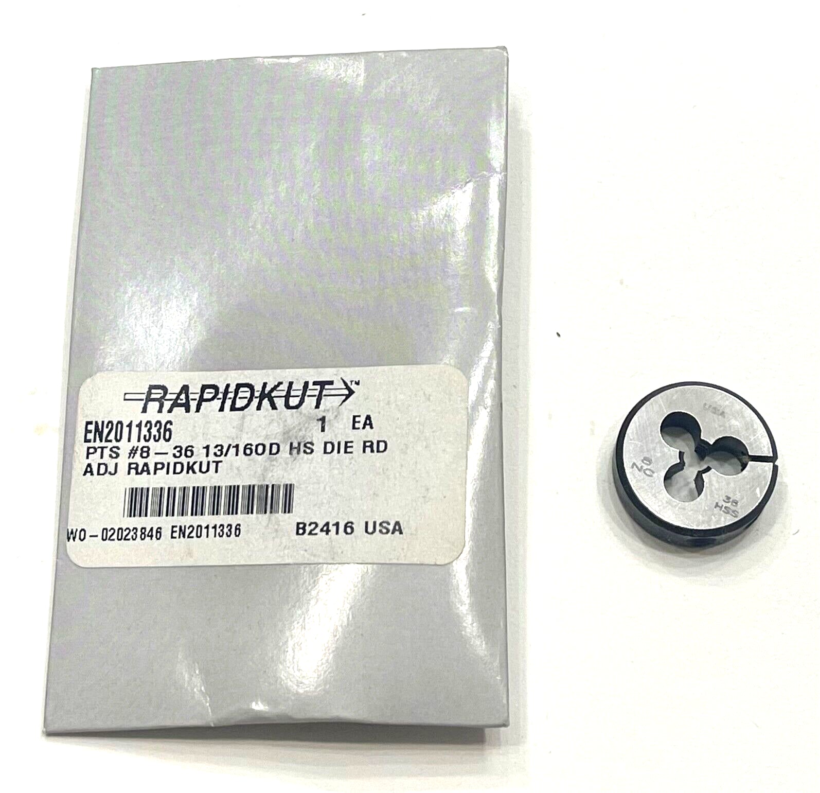RapidKut 8-36 HSS Adjustable Round Die 13/16" Outside Diameter USA Made
