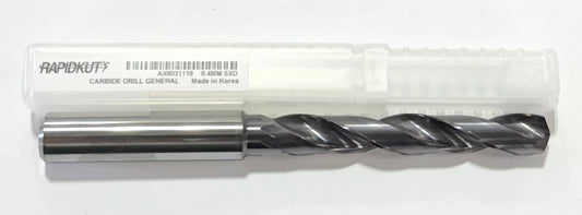 RapidKut 8.4mm Solid Carbide Drill 5xD TiAlN Coated 2 Flute 140 Degree