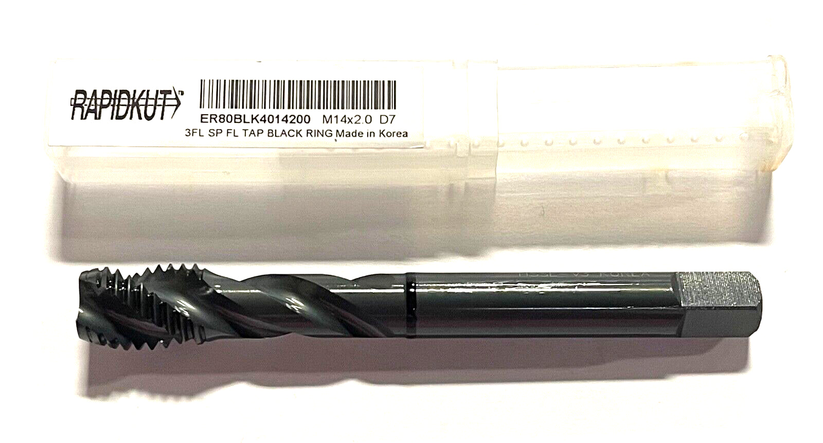 RapidKut M14 x 2mm HSSE-V3 Semi-Bottoming Tap Spiral Flute Black Ring 3FL D7