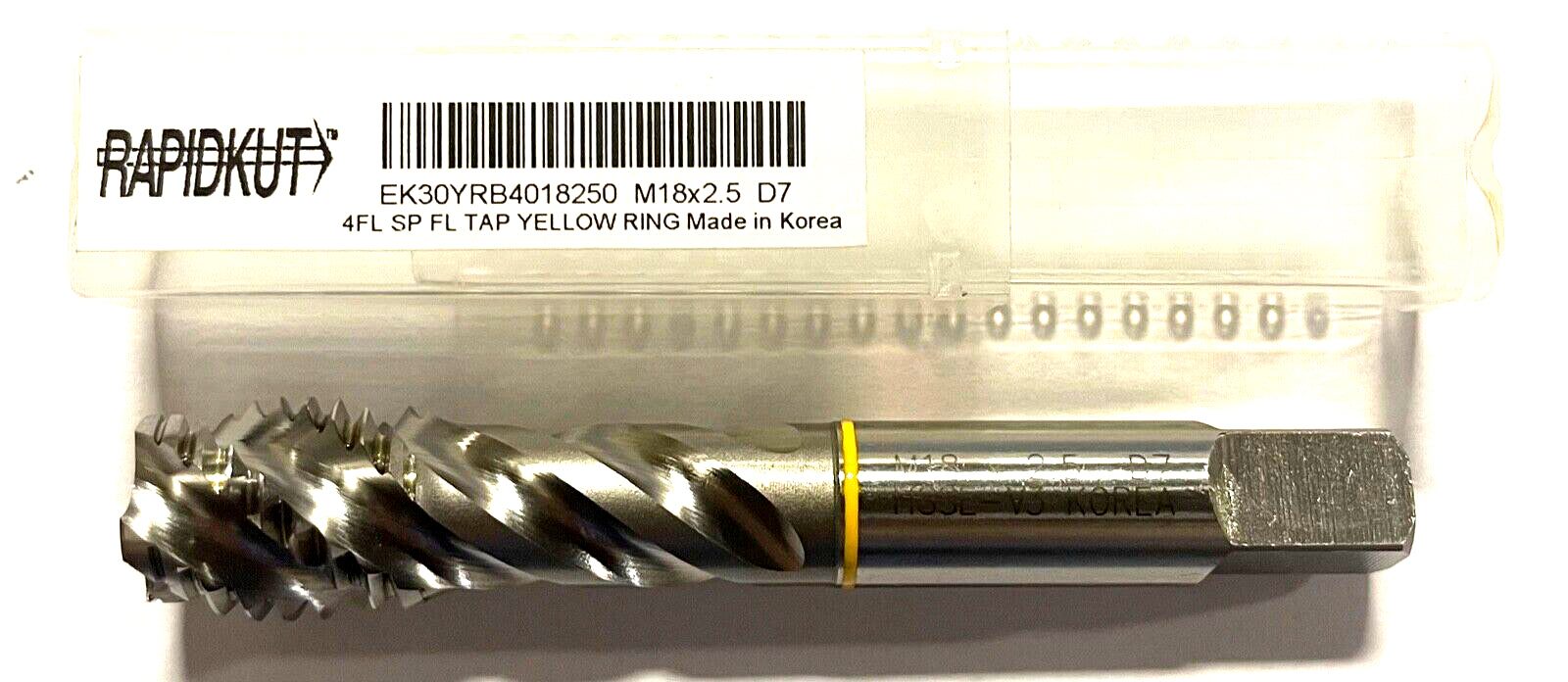 RapidKut M18 x 2.5 Tap High Performance Semi Bottoming Tap Yellow Band 4 Flute