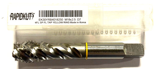 RapidKut M18 x 2.5 Tap High Performance Semi Bottoming Tap Yellow Band 4 Flute