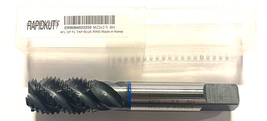 RapidKut M22 x 2.5 Tap HSS-V Spiral Flute Semi-Bottoming Blue Ring 4FL D6 Tap