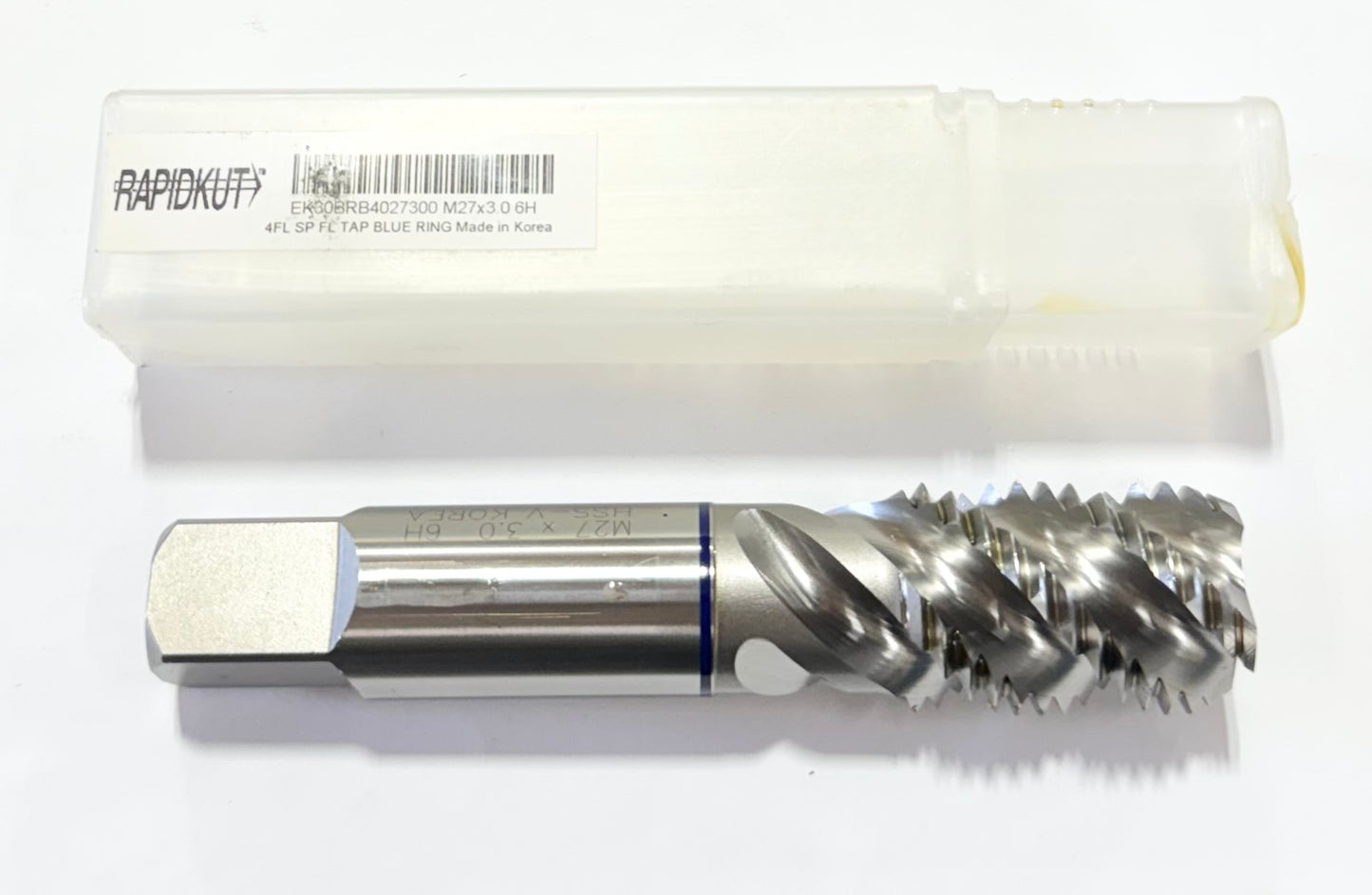 RapidKut M27 x 3mm High Performance Spiral Flute Tap Blue Ring Semi-Bottoming 4FL D7