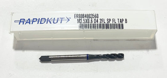 RapidKut M3.5 x 0.6mm HSS Vanadium Spiral Flute Tap Blue Ring 2FL D4