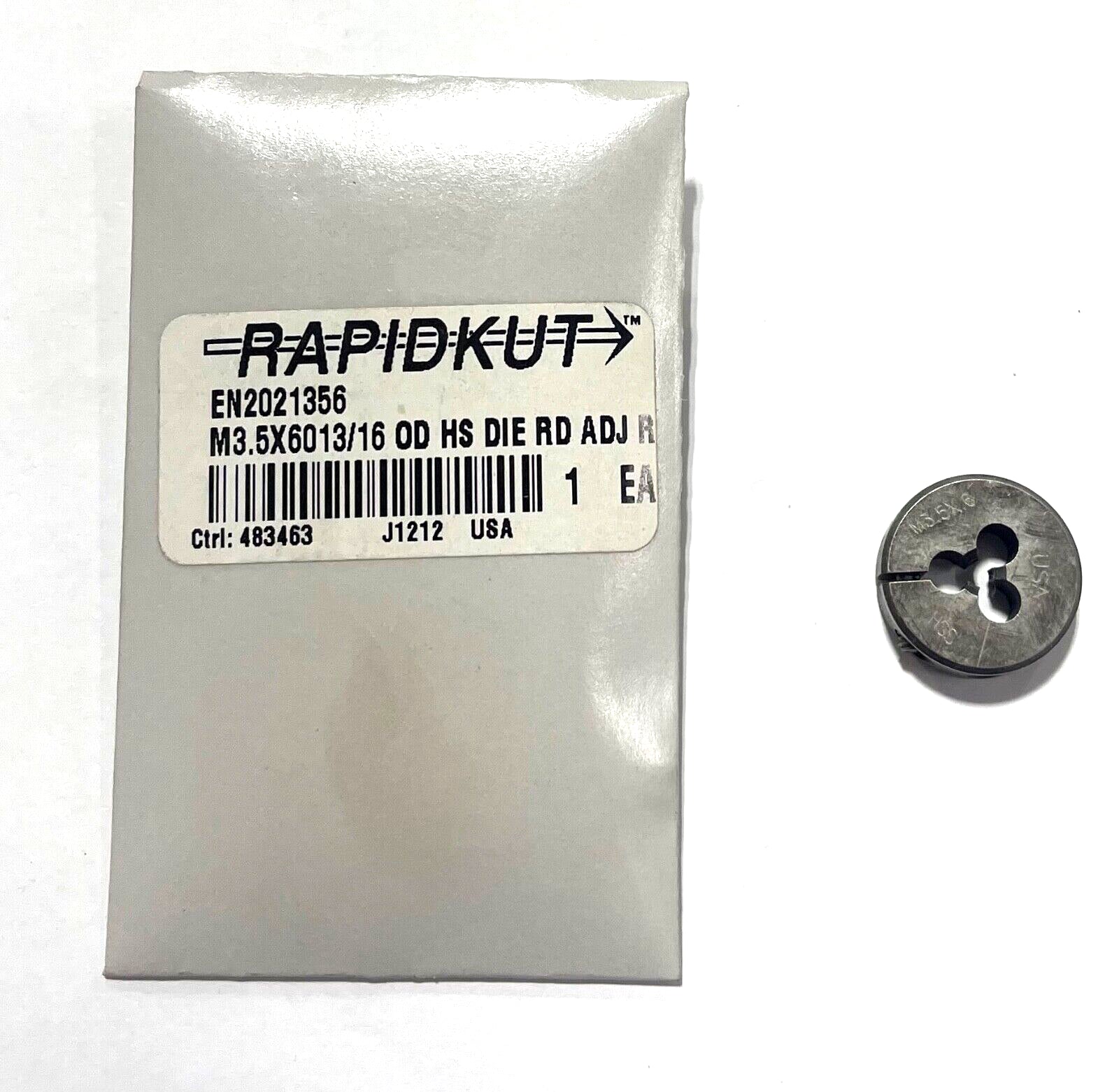 RapidKut M3.5 x .60 HSS Adjustable Round Die 13/16" Outside Diameter USA Made