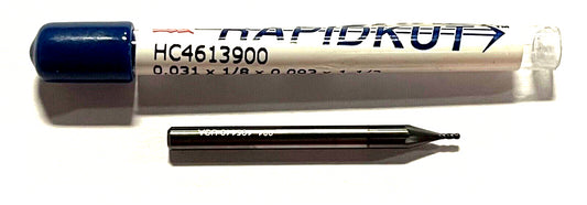 RapidKut .031" Miniature Carbide Ball End Mill Diamond Coated 4 Flute 30Â° Helix
