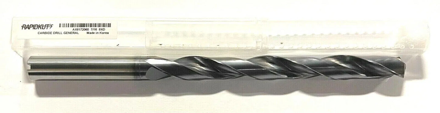 RapidKut 7/16" Solid Carbide Drill Drill 8xD TiAlN Coolant Thru 140° Point