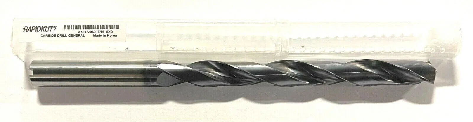 RapidKut 7/16" Solid Carbide Drill Drill 8xD TiAlN Coolant Thru 140° Point