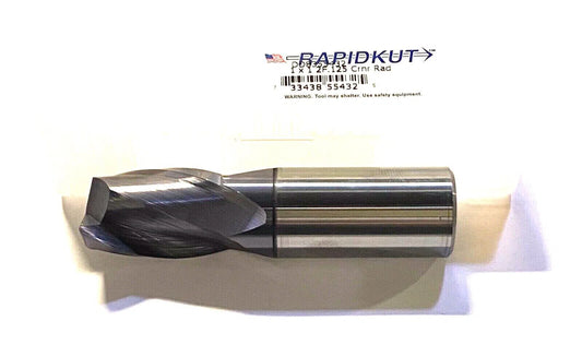 Rapidkut 1" Solid Carbide End Mill AlTiN Coated .125 Radius 2 Flute USA Made
