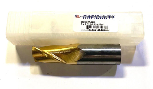 Rapidkut 1" Solid Carbide End Mill Tin Coated .060 Corner Radius 2 Flute USA