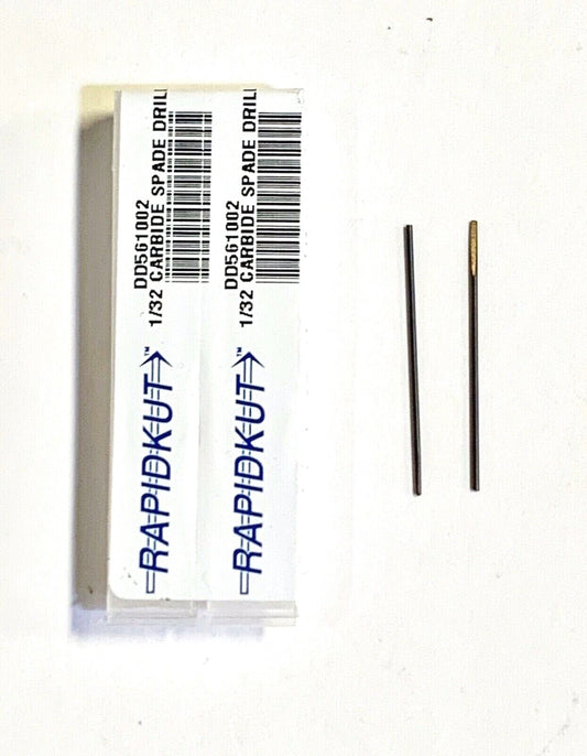 Rapidkut 1/32" Solid Carbide Spade Drill 2 Pack USA Made