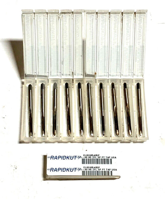 Rapidkut 5-40 Spiral Point Tap HSS Plug Taps H5 2 Flute USA Made 12 Pack