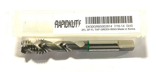 Rapidkut 7/16-14 Semi Bottoming Tap Green Ring High Performance GH3 2 Flute
