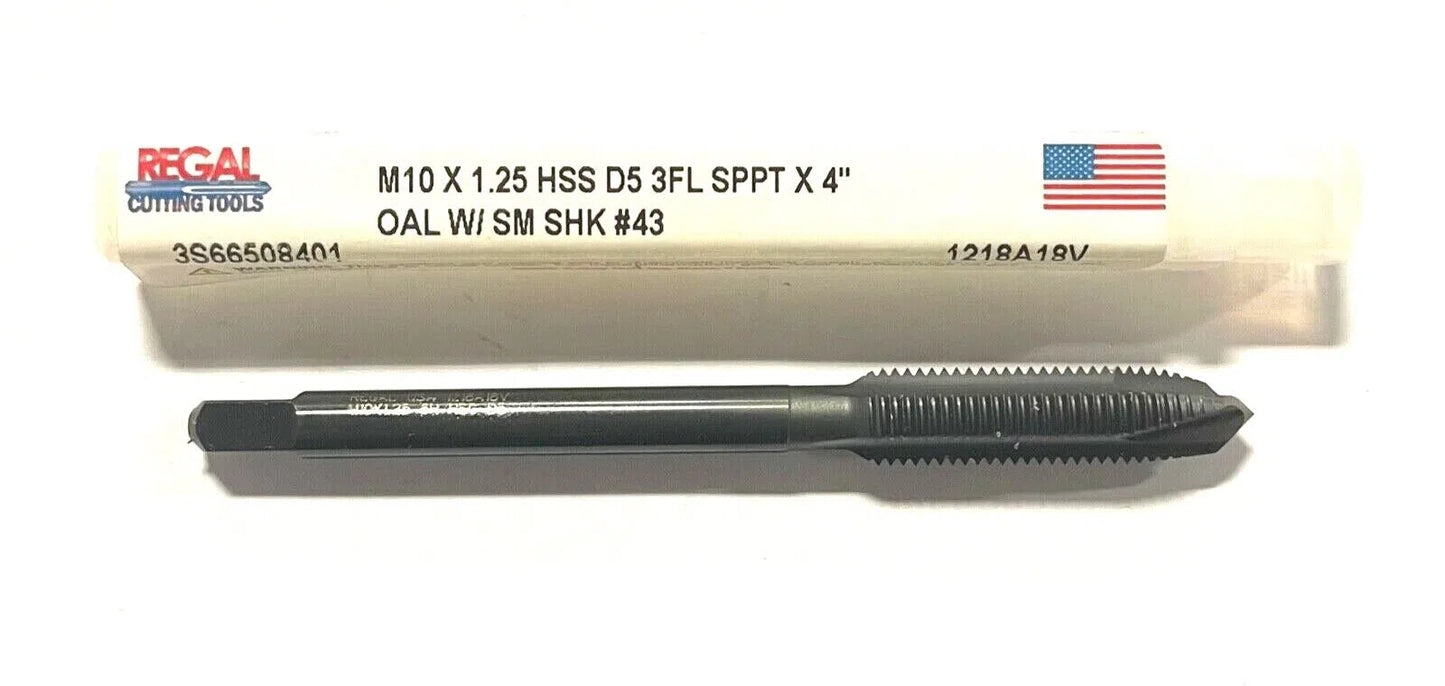 Regal M10 x 1.25mm Tap HSS Spiral Point Extended Tap D5 3 Flute USA Made