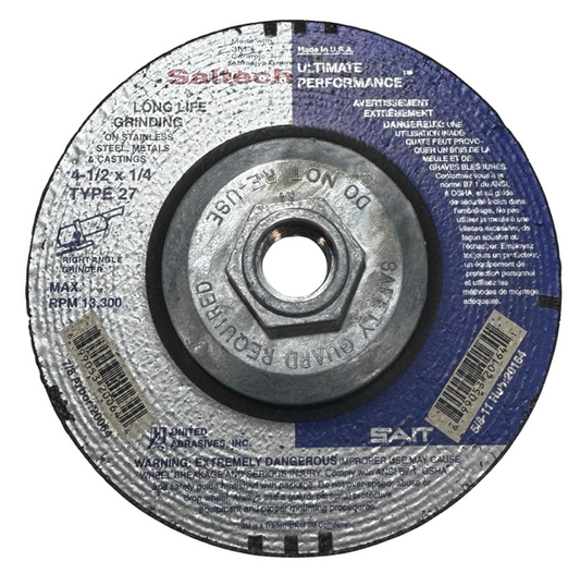 SAIT 4-1/2" x 1/4" x 5/8-11 Grinding Wheel T27 Metal Stainless Steel USA