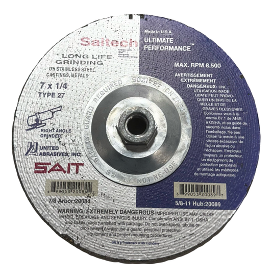 SAIT 7" x 1/4" x 5/8-11 Type 27 Depressed Center Grinding Wheel Ceramic