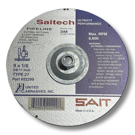 SAIT 9" x 1/8" x 5/8-11 Depressed Center Wheel Type 27 Ceramic SAITECH USA Made