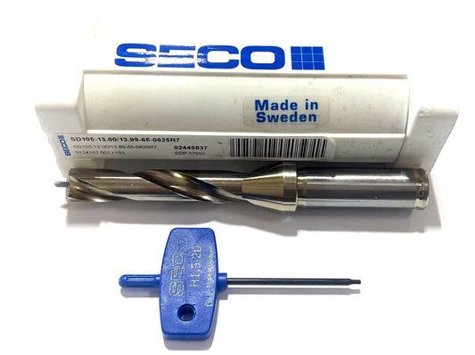 SECO Crownloc Right Hand Exchangeable Tip Drill Coolant Thru 13mm to 13.9mm 5xD