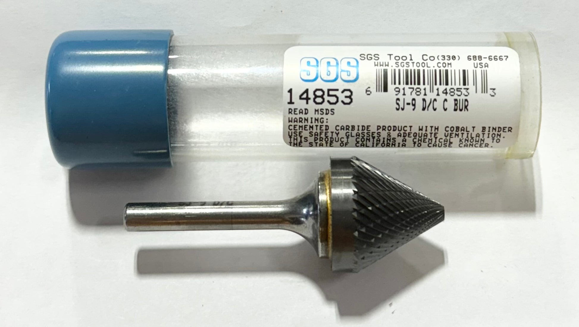 SGS 1" Carbide Burr Cone Shape SJ-9 Double Cut 1/4" Shank 60° USA