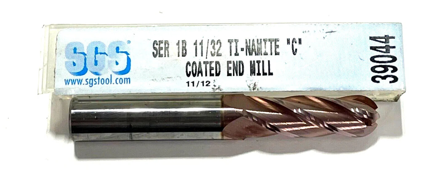 SGS 11/32" Carbide Ball Nose End Mill TiCN Coating 4 Flute USA Made 39044