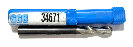 SGS 1/4" Carbide Ball Nose End Mill TiB2 Coating 2 Flute USA Made 34671