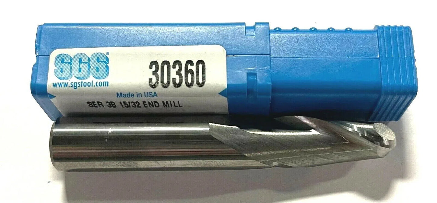 SGS 15/32" Carbide End Mill Ball Nosed 2 Flute 30Â° Helix USA Made 30360