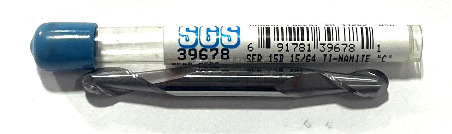 SGS 15/64" Carbide Ball Nose Double End Mill 2 Flute TiCN Coating USA Made 39678